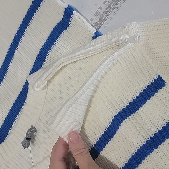 Talbots MULTI STRIPE CREWNECK HIGH-LOW SWEATER - Picture 2 of 4